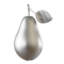 Scratched Metallic Pear With Leaf On White Background