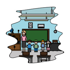 Sticker - color children with teacher in the school classroom education