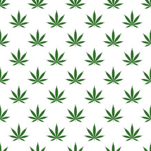 Seamless Pattern With Marijuana Leaf. Cannabis Background. Pattern Can Be Used For Fabric Design, Wallpaper, Wrapping Papers. Isolated Vector Illustration.