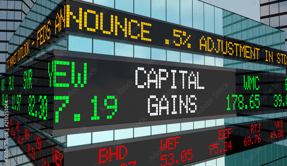 Capital Gains Investment Income Revenue Stock Market Ticker 3d Render Illustration - obrazy, fototapety, plakaty 