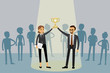 © naum - businessman and woman holding the winner cup together,success concept