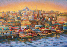 Oil Painting On Canvas.  Istanbul. Golden Horn Bay. Author: Nikolay Sivenkov.