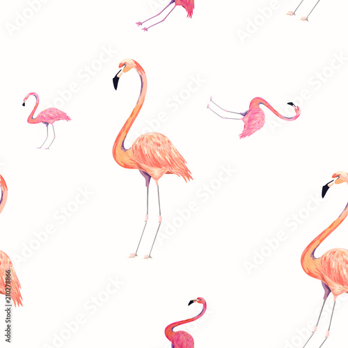 Seamless pattern with exotic flamingo. Summer decoration print for wrapping, ...