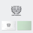 U monogram. Universal emblem. Line U letter like herald shield with laurel wreath. Classic style. Identity. Business card.
