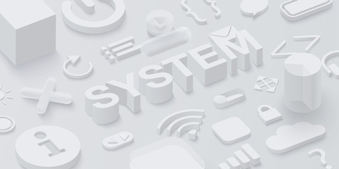 Wall Mural - grey 3d system background with web symbols.