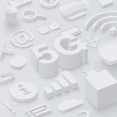 Wall Mural - grey 3d 5g background with web symbols.