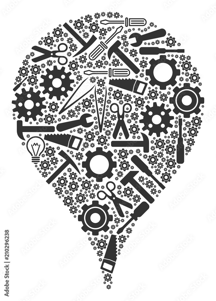 Map marker composition of workshop tools. Vector map marker icon is ...