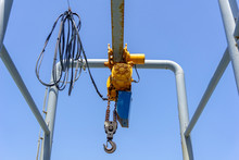 Hook And Electrical Winch Use For Lift Or Hanging Things At Outdoor Dock.