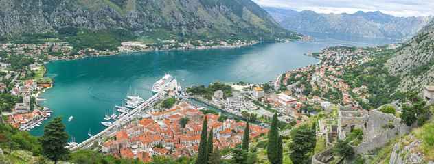 Wall Mural - Panoramic view of Kotor Bay and Kotor town, Montenegro