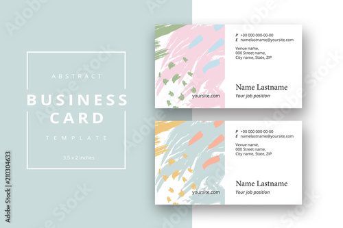 Trendy Minimal Abstract Business Card Template With Brush Strokes Modern Corporate Stationery Id Layout With Geometric Pattern Vector Fashion Background Design With Information Sample Name Text Buy This Stock Vector And