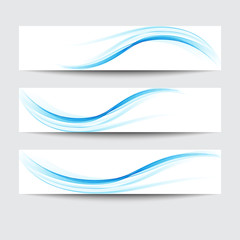 Canvas Print - Vector set of abstract blue wavy headers, water flow banners.