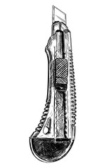 Vector artistic pen and ink drawing illustration of snap-off utility knife or blade.