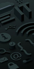 Wall Mural - black 3d it background with web symbols.