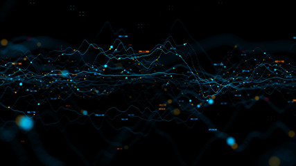 3d render abstract background with graph made of dot particles. finance graph with details. complex 