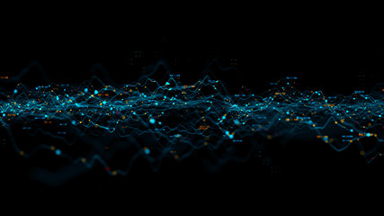 3d render abstract background with graph made of dot particles. finance graph with details. complex 