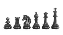 3D Rendering Black Chess Pieces Isolated On White Background
