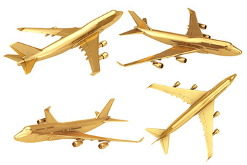 Golden Jet Passenger's Airplane. 3d Rendering