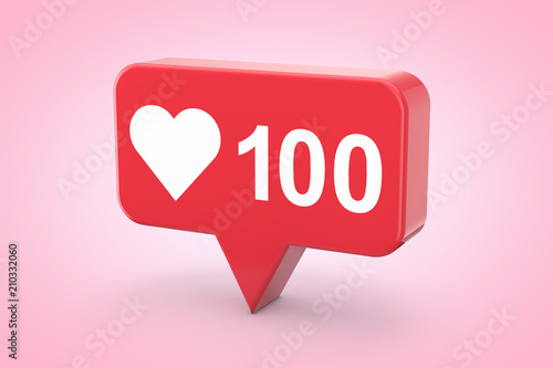 Fotomural Social Media Network Love and Like Heart Icon. 3d Rendering