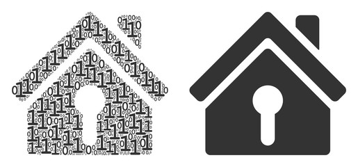 Wall Mural - Home keyhole composition icon of one and zero digits in variable sizes. Vector digital symbols are grouped into home keyhole composition design concept.