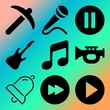 Vector icon set  about music player with 9 icons related to law, post, road, set and human