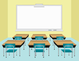 School classroom with interactive whiteboard background