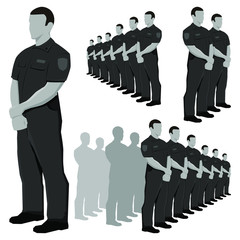 Police security guard grayscale vector set