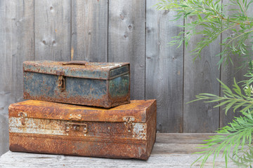 Two old rusted iron box.