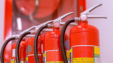 Red Tank Of Fire Extinguisher Overview Of A Powerful Industrial Fire Extinguishing System.
