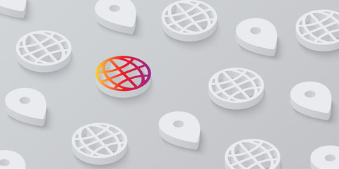 Wall Mural - grey 3d navigation background with web symbols.