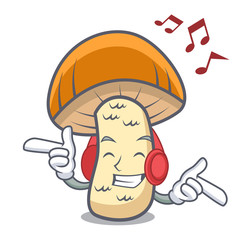 Sticker - Listening music orange cap boletus mushroom mascot cartoon