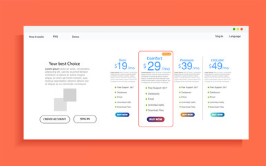 Wall Mural - set of offer tariffs. ui ux vector banner for web app. set of pricing table, order, box, button, lis