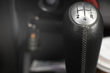 Manual transmission gearshift stick. Close-up view