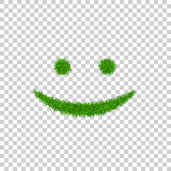 Wall Mural - green grass smile 3d. smiley grassy icon isolated white transparent background. ecology concept. hap