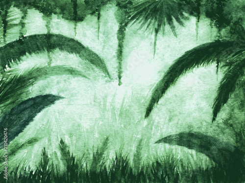 Foto-Schiebegardine Komplettsystem - Summer. Tropical green jungle in watercolor (von evgenii141)