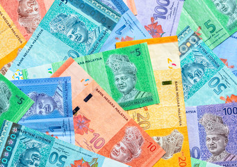 Malaysian ringgit banknotes background. Financial concept.