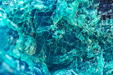 Crystal stone. Beautiful natural turquoise background. Macro. Extreme closeup beautiful jewel background. Unique macro photo