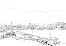 Wellington. New Zealand. Hand Drawn City Sketch. Vector Illustration. 