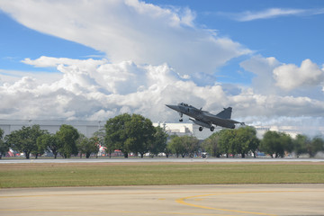 Canvas Print - Gripen aircraft over the horizon.