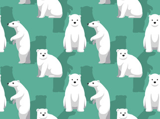 Wall Mural - Polar Bear Standing Cute Cartoon Background Seamless Wallpaper