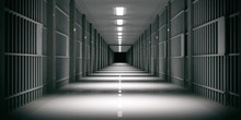Prison Interior. Jail Cells, Dark Background. 3d Illustration