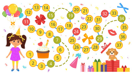 Wall Mural - Happy birthday board game template