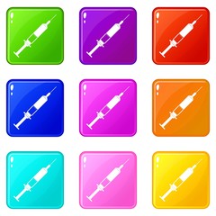 Poster - Syringe icons of 9 color set isolated vector illustration