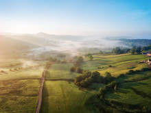 Flying Over The Morning Mist In Peak District UK In June 2018