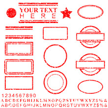 Template Alphabet, Number, Percent, Dollar, Dot, Star, Rectangle, Lines Oval Circle Rubber Stamp Effect For Your Element Design