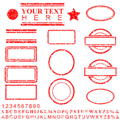 template alphabet, number, percent, dollar, dot, star, rectangle, lines oval circle rubber stamp effect for your element design