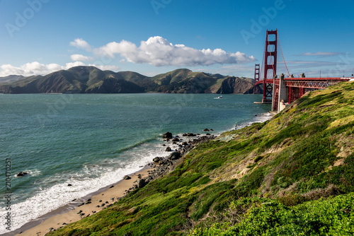 Zdjęcie XXL Golden Gate panorama, widok na złotą bramę od zatoki, San Francisco Stany Zjednoczone