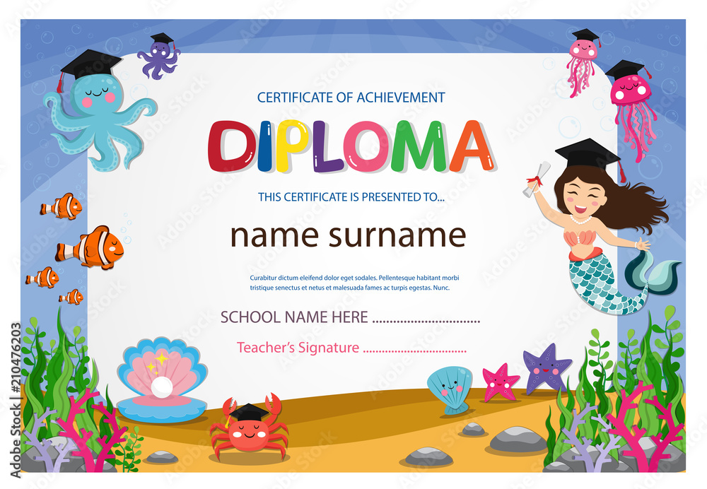 Canvas Prints Preschool Kids Diploma Certificate Colorful Background Design Template Nikkel Art nikkel art com
