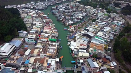 Canvas Print - Top view of Fishing village in Hong Kong