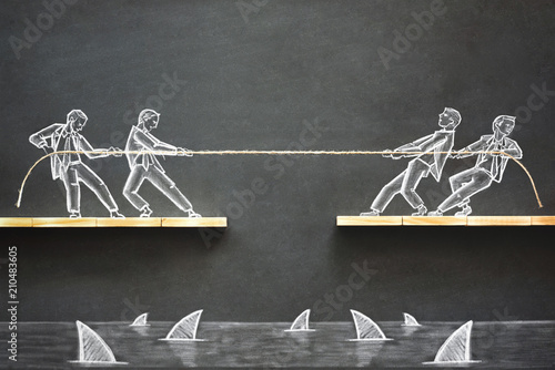 Cuadros en Lienzo Business Challenge Concept with Hand Drawn Chalk Illustrations on Blackboard