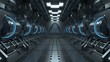 Blue light corridors interior design , sci-fi spaceship Future concept. 3D Rendering